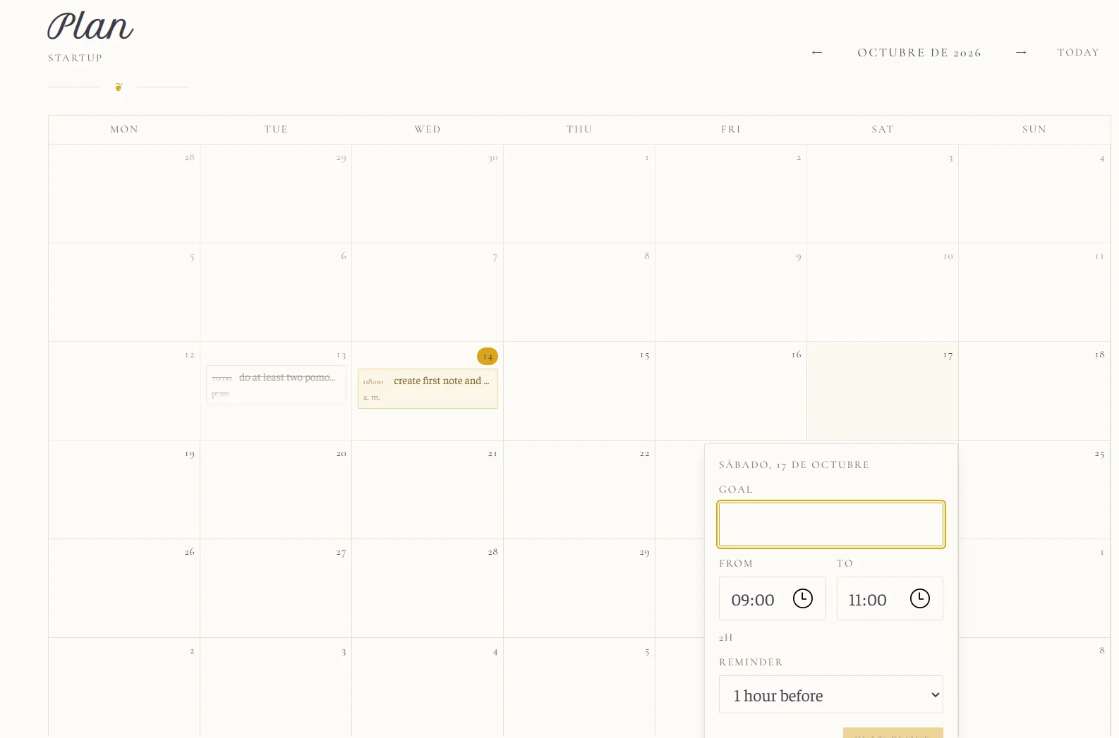 The Study Space monthly calendar with planned study sessions