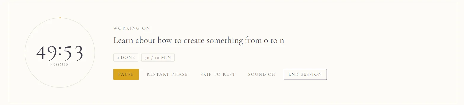 A running focus session with a pomodoro timer